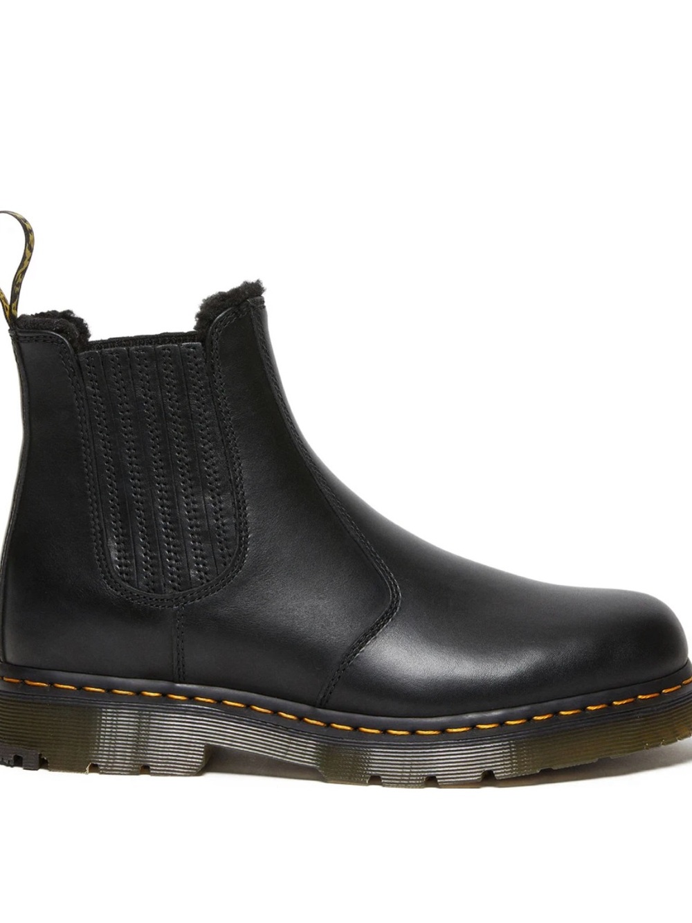 Dr. Martens 2976 Blizzard Black Leather Chelsea Ankle Boots with Yellow Stitchin